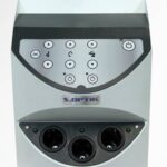 Modern optical device with labeled buttons and multiple input ports on a white background, branded as "S4OPTIK 2000-ST Ophthalmic Examination Stand.